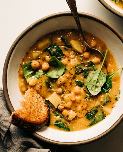 Lemony Chickpea Soup with Spinach & Potatoes