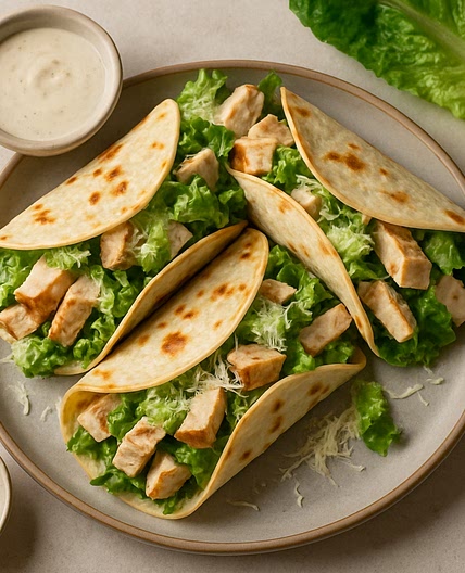 Upside Down Diana's Caesar Chicken Tortillas