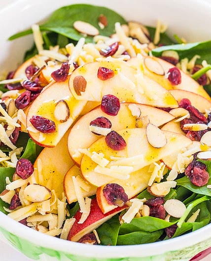 Apple, White Cheddar, and Spinach Salad with Honey-Apple Cider Vinaigrette