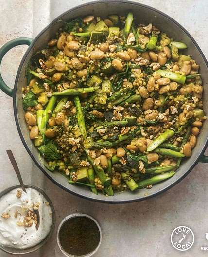 One Pan Courgette  & Cannellini Bean Fregola w/ feta