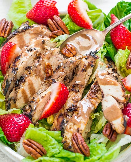 Strawberry Pecan Grilled Chicken Salad with Pecan Butter Vinaigrette