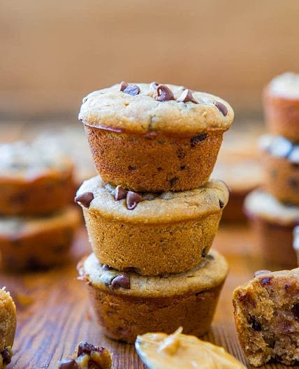 Flourless Mini Peanut Butter Chocolate Chip Muffins