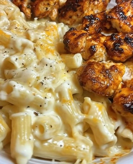 Garlic Butter Chicken with Cheesy Penne Alfredo