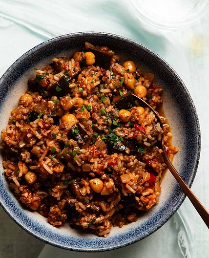 Moussaka beef rice pilaf