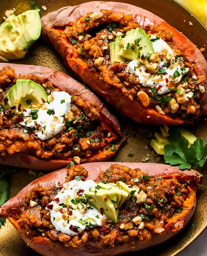 Smoky Lentil Stuffed Sweet Potatoes