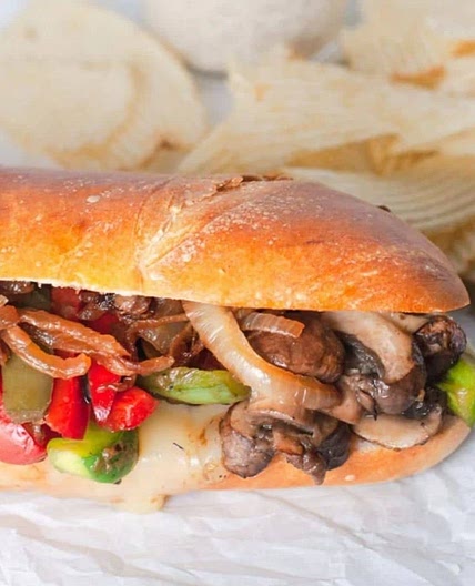 Vegetarian Mushroom Cheesesteak with Caramelized Onions