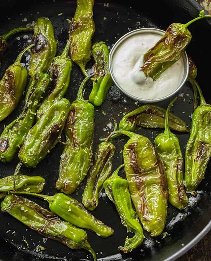 Blistered Shishito Peppers with the Best Dip