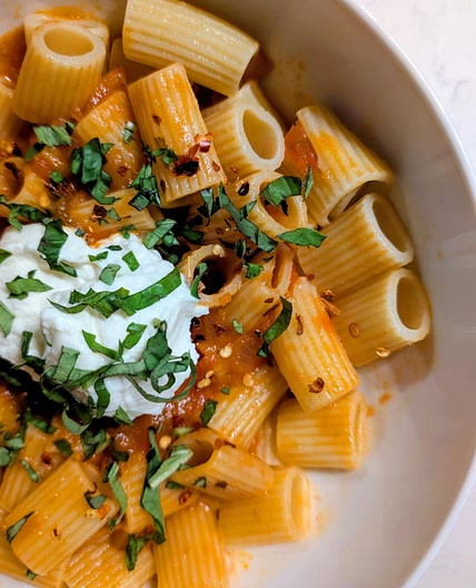 Rigatoni alla Vodka with Burrata & Basil