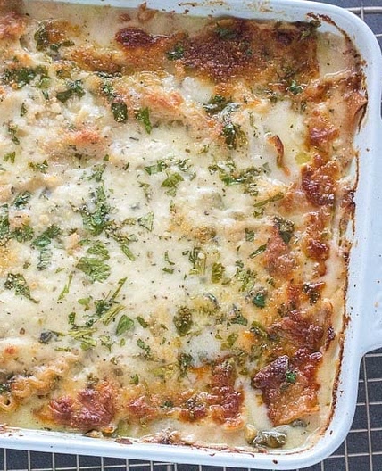 Chicken & Spinach Lasagna Bake with Four Cheeses