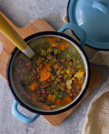 Vegan Adzuki Bean, Kale and Sweet Potato Soup