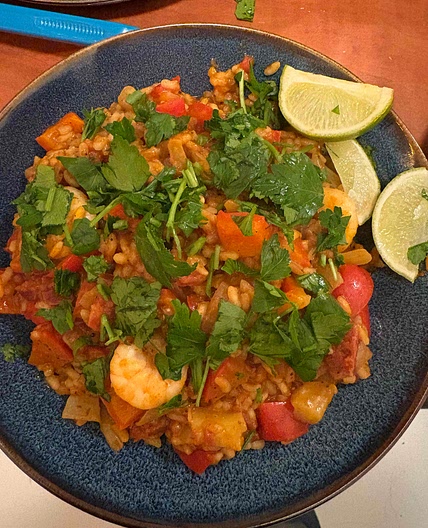 Paella met gamba’s en chorizo 
