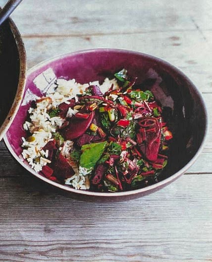 BEET AND CHARD STIR-FRY WITH CHILLI, GINGER AND LIME