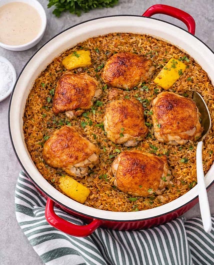 Lemon and Garlic Tahini Chicken & Rice