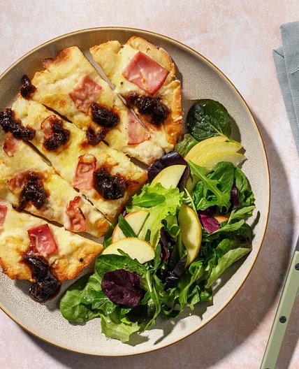 Croque Monsieur Inspired Ham and Cheese Naanizza