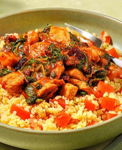 Quick Harissa Cranberry Chicken on Bulgur