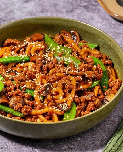 One Pan Sesame-Ginger Miso Beef Udon