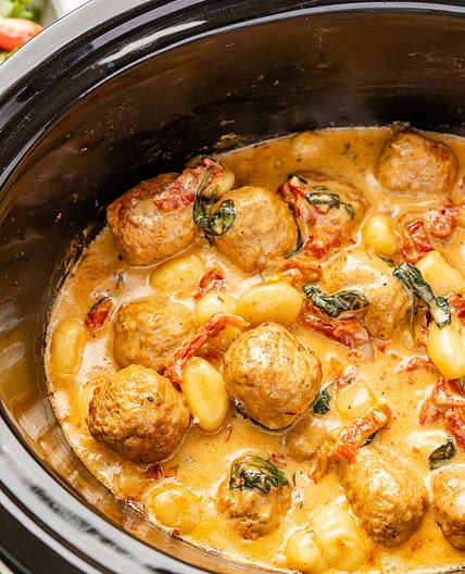 Crockpot Tuscan Meatballs With Gnocchi