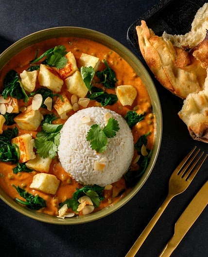 Ultimate Matar Saag Paneer and Garlic Naan