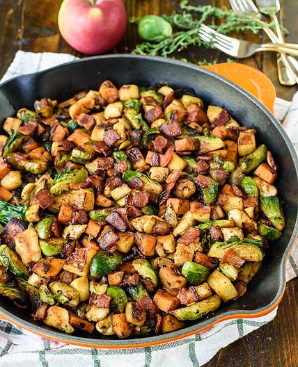 Harvest Chicken Skillet with Sweet Potatoes and Brussels Sprouts