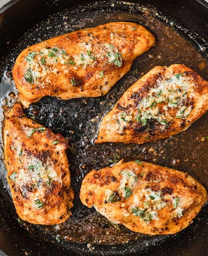 Cast Iron Chicken Breasts with Garlic Herb Butter