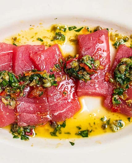 Tuna Crudo with Lemon Caper Sauce
