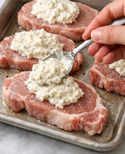 Dollop this 1 savory mixture over raw pork chops into a baking sheet for a simple supper that tastes like you put in way more effort