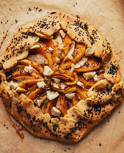 Vegan Butternut Galette with Shallots, Apples & Black Pepper Crust