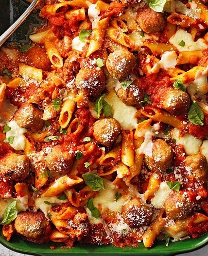 Three-Cheese Meatball Mostaccioli