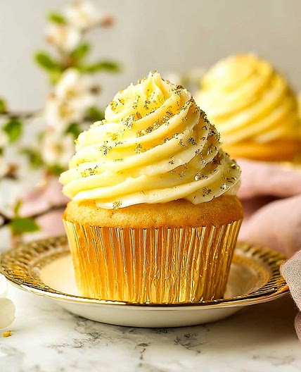 Saffron Vanilla Cupcakes with Gold Leaf Garnish