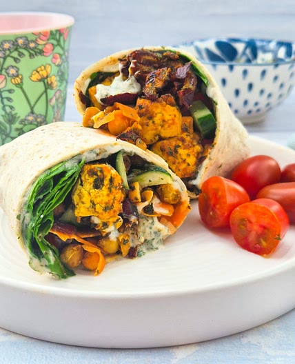 Easy Tikka Tofu & Chickpea Wraps with Mango Mayo