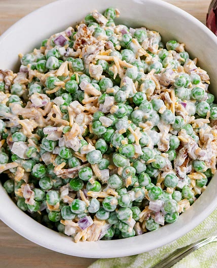 No Mayo Pea Salad with Bacon and Cheddar Recipe