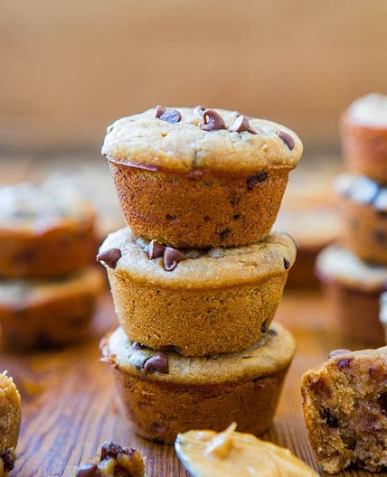 Flourless Mini Peanut Butter Chocolate Chip Muffins