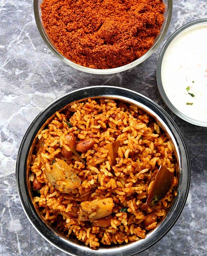 vangi bath recipe | brinjal rice recipe | how to make vangi bath powder