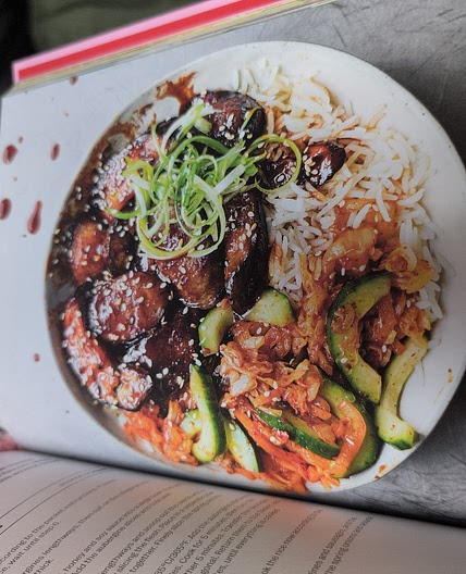 Sticky Gochujang aubergine and sausage