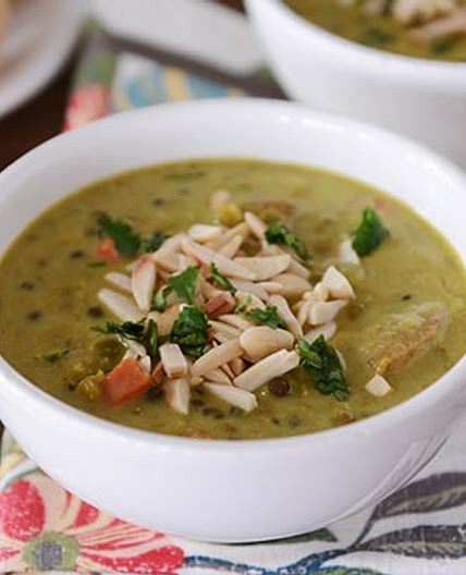 Curried Lentil and Sausage Soup with Toasted Almonds