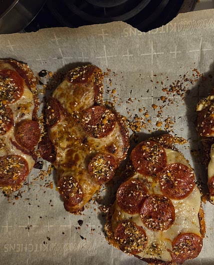 Sesame-Crusted Chicken Schnitzel "Pizza"