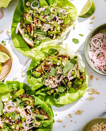 Spicy Coconut Grilled Chicken Lettuce Wraps