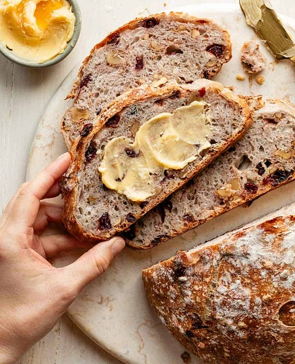 Crusty Cranberry Nut No Knead Bread