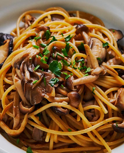 Butter Shoyu Pasta with Japanese Mushrooms