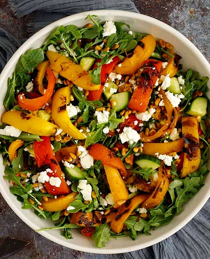 Grilled Bell Pepper and Arugula Salad (Easy Roasted Pepper Salad)