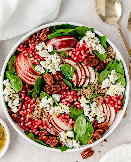 Pomegranate Spinach Salad with Apples & Goat Cheese