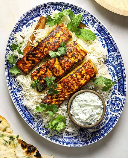 Tandoori Salmon with Cucumber Raita