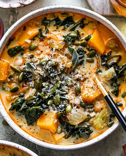 Butternut Squash, Kale, and White Bean Soup