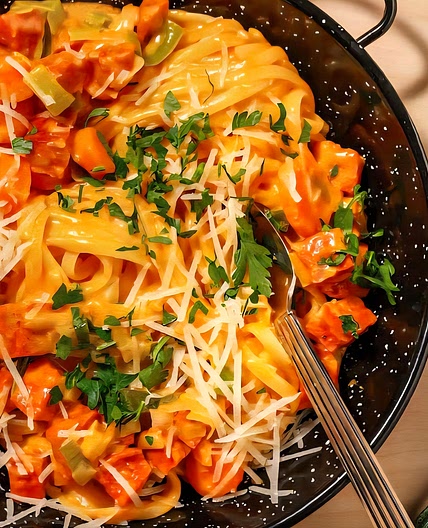 Linguini mit Chorizo in Paprikasoße