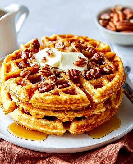 Cottage Cheese Waffles with Maple Drizzle