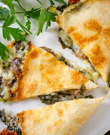 Baked Spinach Mushroom Quesadillas