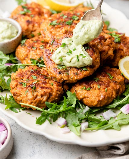 Southwest Salmon Cakes with Avocado Ranch Aioli
