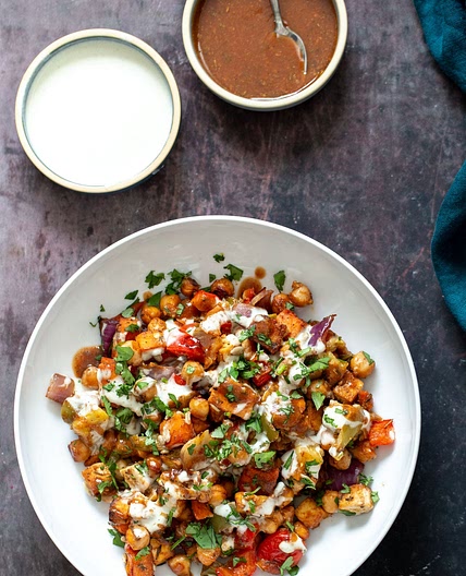 Sheet Pan Cheeseburger Veggie Dinner with Garlic Mayo Dressing