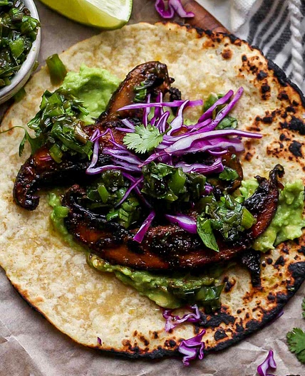Portobello Tacos with Charred Scallion Salsa Verde