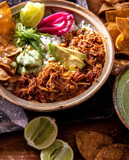 Crockpot Salsa Verde Chicken Tortilla Bowl